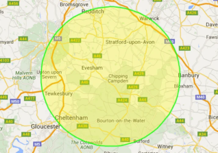 Click to enlarge the Hay4U delivery map for Worcestershire , Gloucestershire and Warwickshire Hay4u Map showing delivery areas in Worcestershire , Gloucestershire and Warwickshire